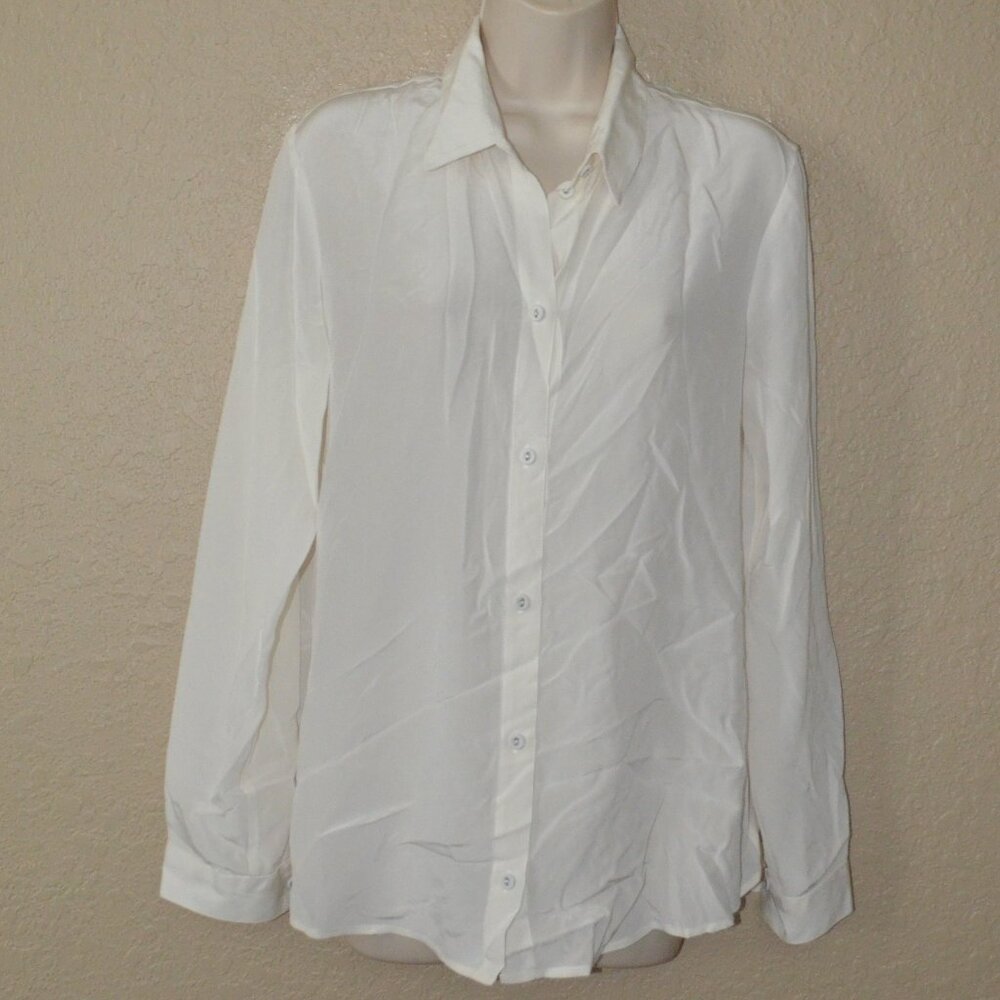 Sz 6 Michelle Mason Ivory Silk Long Sleeve Back Cut Out Blouse
